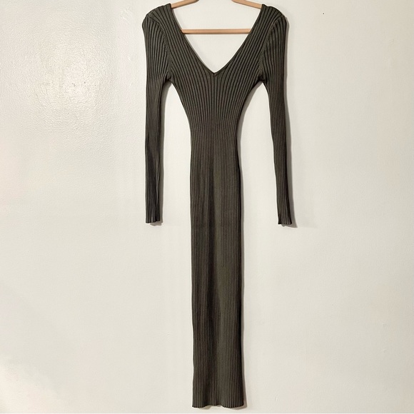 Hera Gray Green Long-Sleeve Ribbed Maxi Dress Women’s Size Medium - Picture 10 of 11